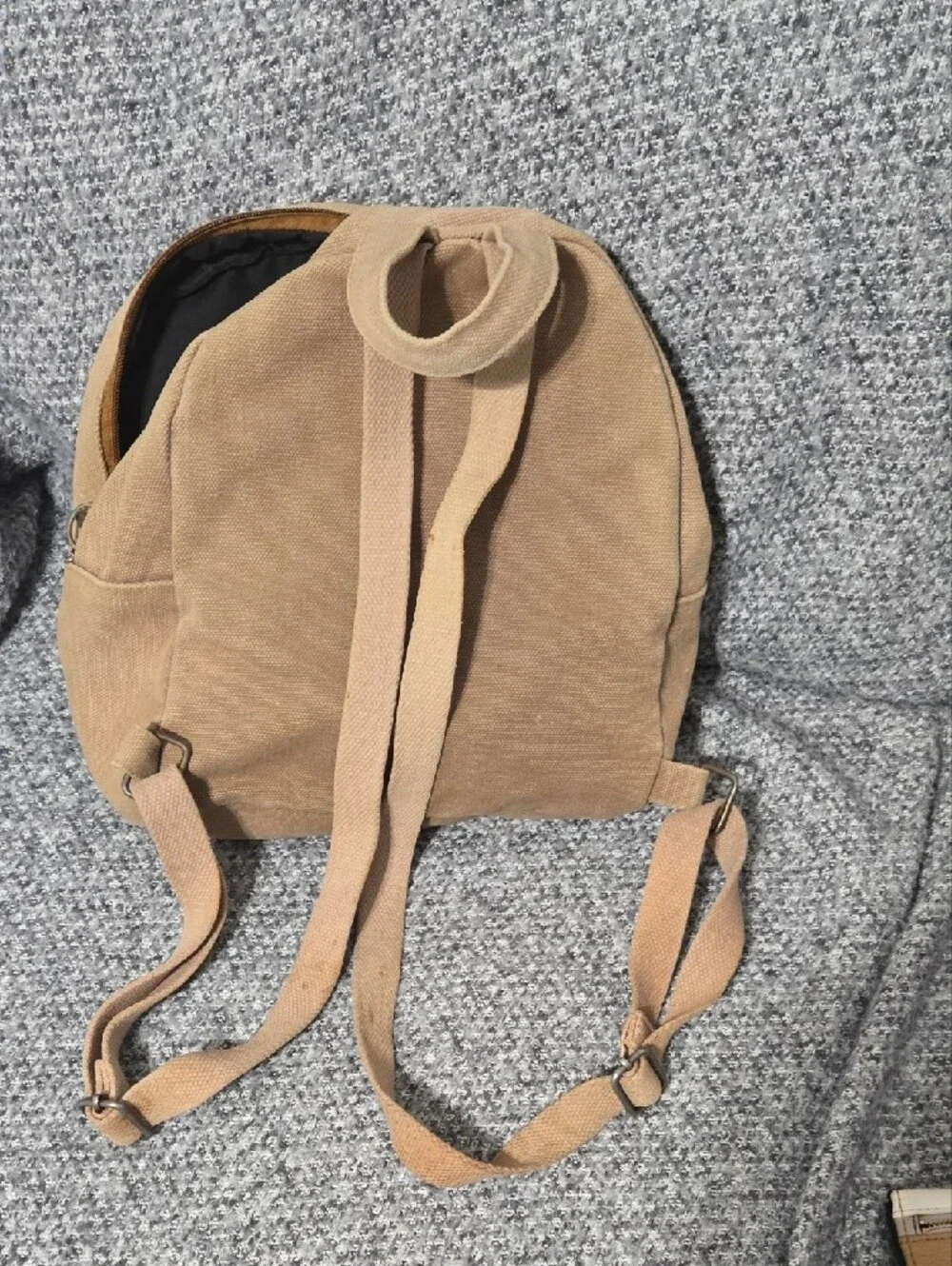 Embroidered Tan Floral Mini Backpack